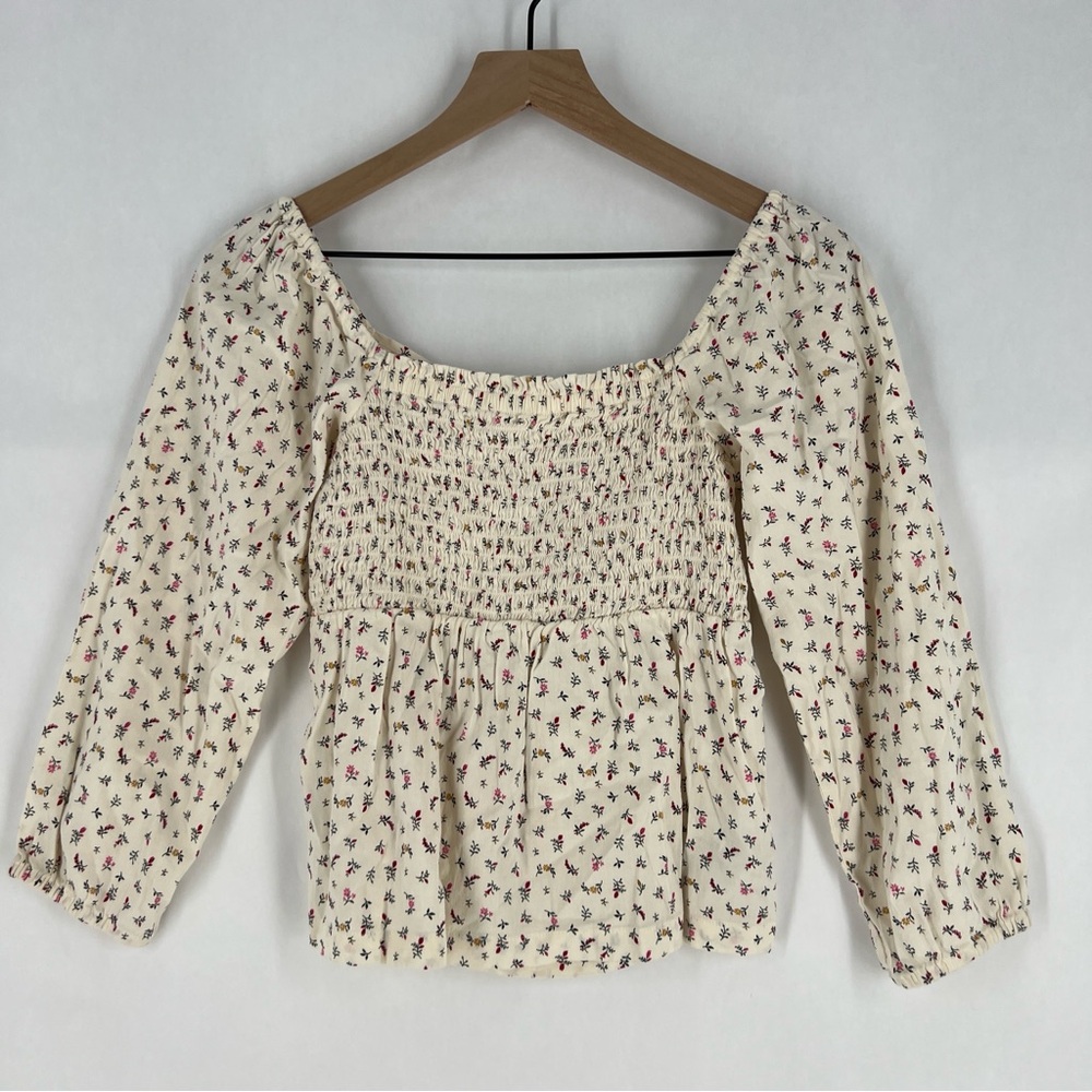 Old Navy Long‎ Sleeve Smocked Floral Print Cutout Bow Top for Girls Size L